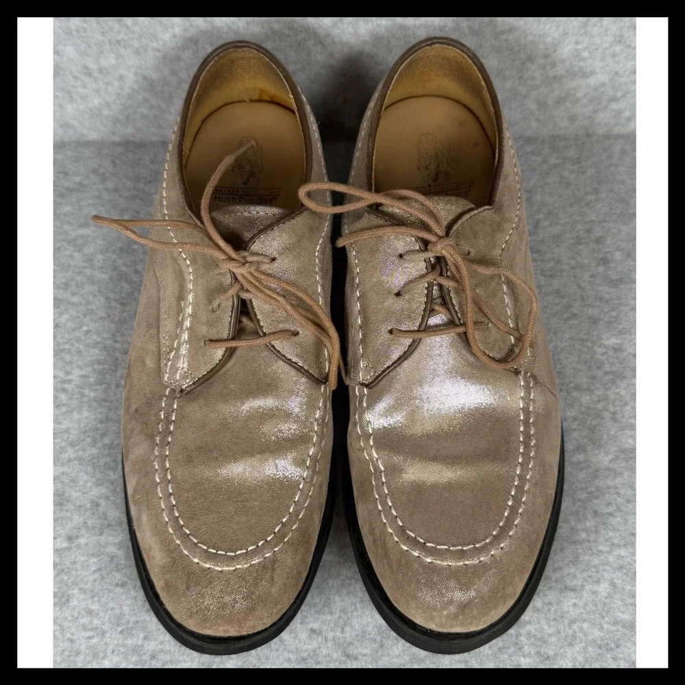 Vintage Hush Puppies Womens Moc Toe Oxford Shoes Size‎ 8 Taupe Beige Suede Sheen